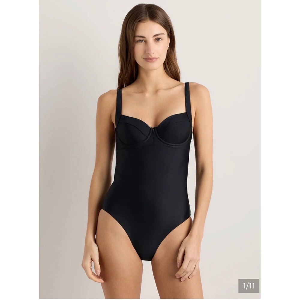 Quince One Piece Swimsuit Medium Black NEW Underwire Tie Back Adjustable Straps